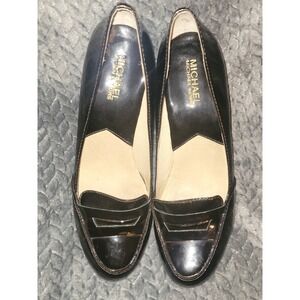 Michael Kors brownish Black Patent Leather Loafer Heels Size 8 1/2 M 3 inch heel